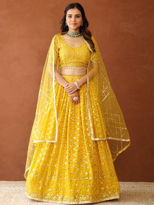 Yellow Georgette Sequin Embroidered Lehenga 1