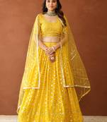 Yellow Georgette Sequin Embroidered Lehenga