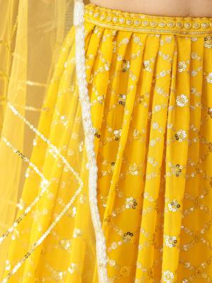 Yellow Georgette Sequin Embroidered Lehenga 3