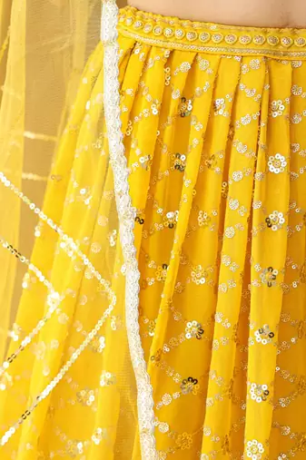 Yellow Georgette Sequin Embroidered Lehenga