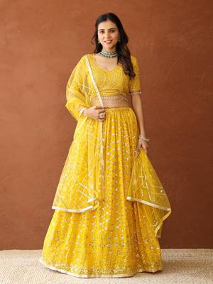Yellow Georgette Sequin Embroidered Lehenga 4