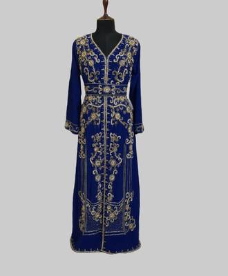 Navy Blue color Full Sleeves Handmade Moroccan Kaftan 1