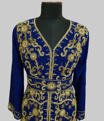 Navy Blue color Full Sleeves Handmade Moroccan Kaftan 2