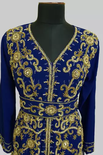 Navy Blue color Full Sleeves Handmade Moroccan Kaftan