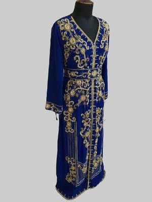 Navy Blue color Full Sleeves Handmade Moroccan Kaftan 3