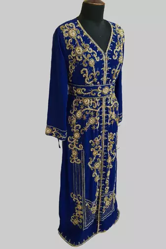 Navy Blue color Full Sleeves Handmade Moroccan Kaftan