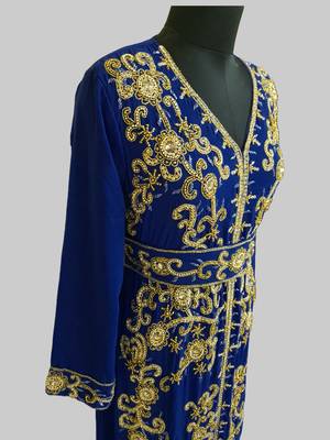 Navy Blue color Full Sleeves Handmade Moroccan Kaftan 4