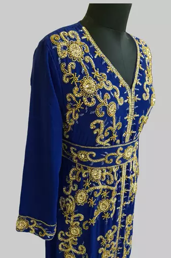 Navy Blue color Full Sleeves Handmade Moroccan Kaftan