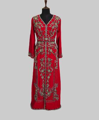Red color Full Sleeves Handmade Moroccan Kaftan 1
