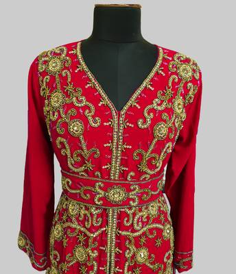 Red color Full Sleeves Handmade Moroccan Kaftan 2