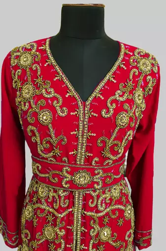 Red color Full Sleeves Handmade Moroccan Kaftan