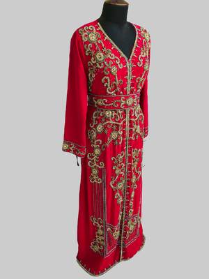 Red color Full Sleeves Handmade Moroccan Kaftan 3
