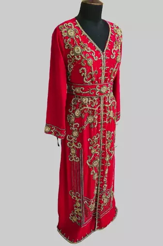 Red color Full Sleeves Handmade Moroccan Kaftan