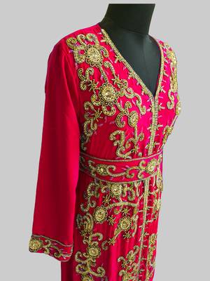 Red color Full Sleeves Handmade Moroccan Kaftan 4