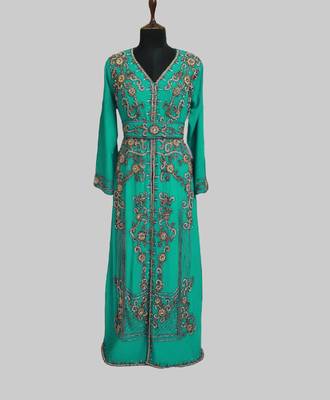 Sea Green color Full Sleeves Handmade Moroccan Kaftan 1