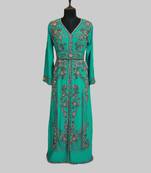 Sea Green color luxurious Full Sleeves Handmade Moroccan Kaftan.