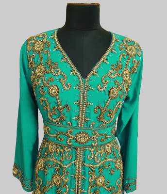 Sea Green color Full Sleeves Handmade Moroccan Kaftan 2