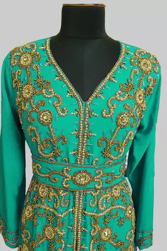 Sea Green color Full Sleeves Handmade Moroccan Kaftan