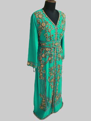 Sea Green color Full Sleeves Handmade Moroccan Kaftan 3