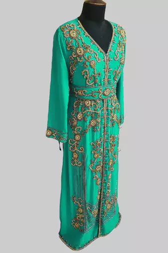 Sea Green color Full Sleeves Handmade Moroccan Kaftan