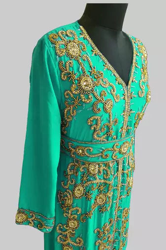 Sea Green color Full Sleeves Handmade Moroccan Kaftan