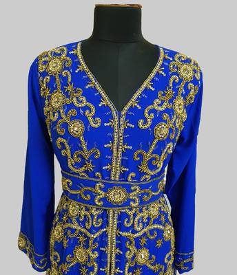 Royal Blue color Full Sleeves Handmade Moroccan Kaftan 2