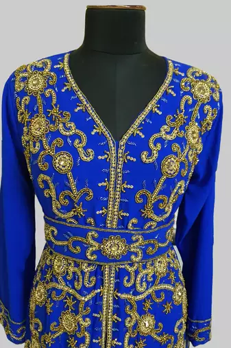 Royal Blue color Full Sleeves Handmade Moroccan Kaftan