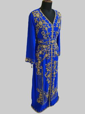 Royal Blue color Full Sleeves Handmade Moroccan Kaftan 3