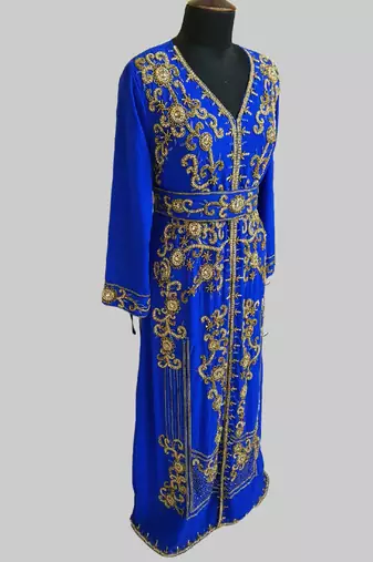 Royal Blue color Full Sleeves Handmade Moroccan Kaftan