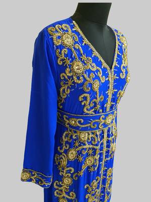 Royal Blue color Full Sleeves Handmade Moroccan Kaftan 4