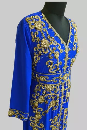 Royal Blue color Full Sleeves Handmade Moroccan Kaftan