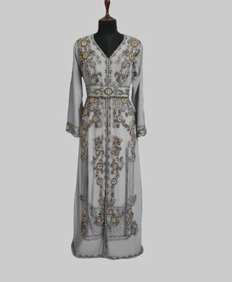 White color Full Sleeves Handmade Moroccan Kaftan 1