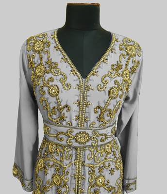 White color Full Sleeves Handmade Moroccan Kaftan 2