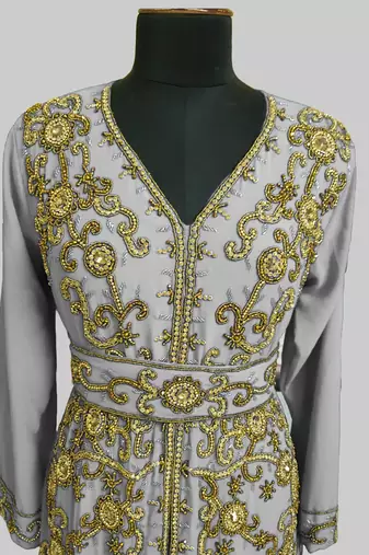 White color Full Sleeves Handmade Moroccan Kaftan
