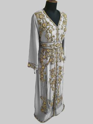 White color Full Sleeves Handmade Moroccan Kaftan 3