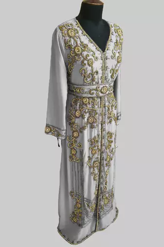 White color Full Sleeves Handmade Moroccan Kaftan