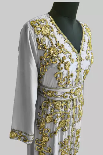 White color Full Sleeves Handmade Moroccan Kaftan