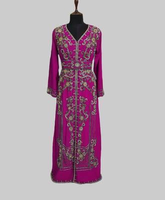 Wine color Full Sleeves Handmade Moroccan Kaftan  1