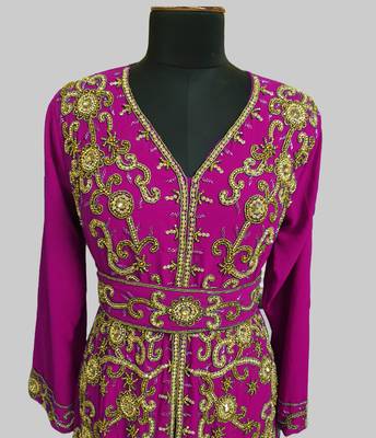 Wine color Full Sleeves Handmade Moroccan Kaftan  2