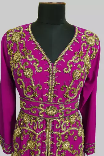 Wine color Full Sleeves Handmade Moroccan Kaftan 