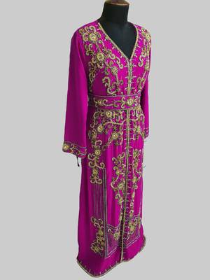 Wine color Full Sleeves Handmade Moroccan Kaftan  3