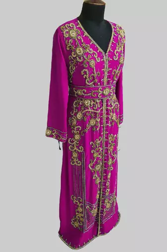 Wine color Full Sleeves Handmade Moroccan Kaftan 