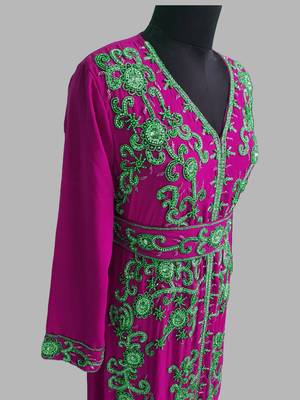 Wine color Full Sleeves Handmade Moroccan Kaftan  4