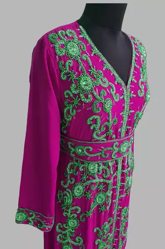 Wine color Full Sleeves Handmade Moroccan Kaftan 