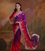 Purple Sequins Georgette Saree Party Wear