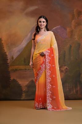 Yellow Sequins Georgette Saree Party Wear 1