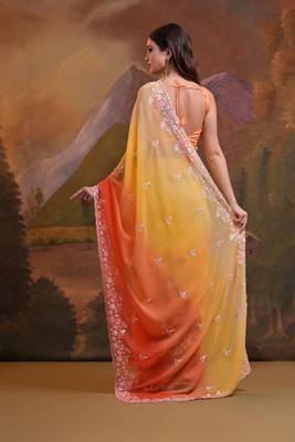 Yellow Sequins Georgette Saree Party Wear 3