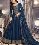Navy Blue Silk Golden Threadwork Anarkali Salwar Suit