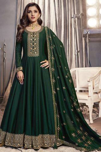 Green silk georgette embroidered anarkali suit