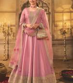 Baby pink dola silk embroidered anarkali suit